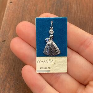 Vintage Griffith 925 Sterling Bride/Bridesmaid Blue Rhinestone Pendant Charm